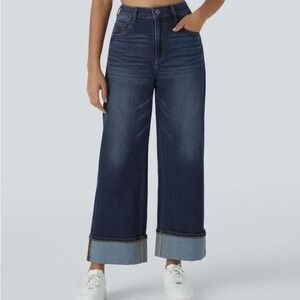 NWT Halara Flex High Waisted Pockets Rolled Hem Wide Leg Jeans XL